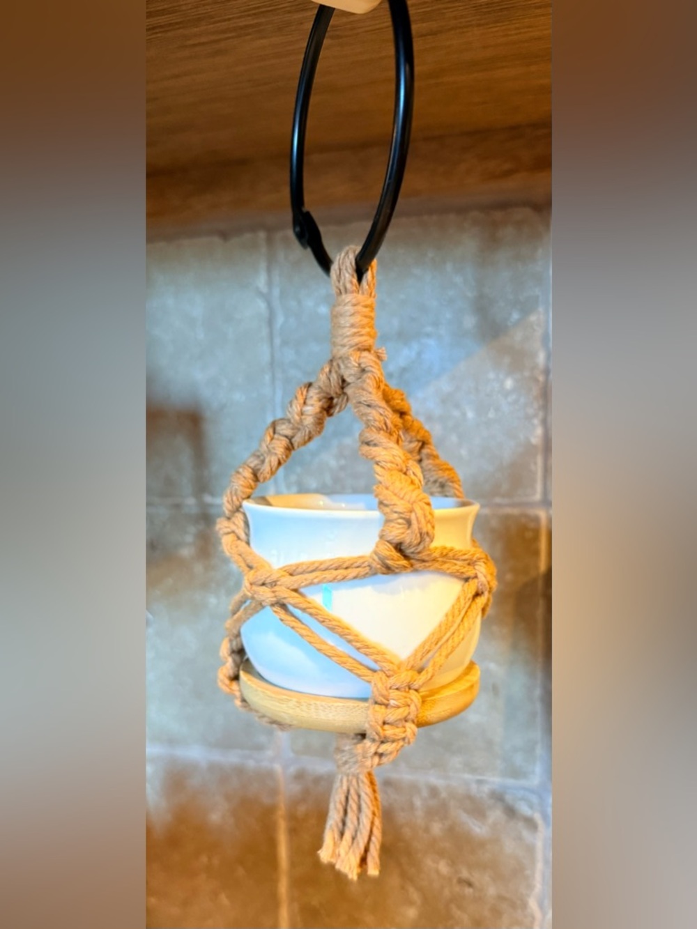 Handmade Hanging Rope Planter with Ceramic Pot
